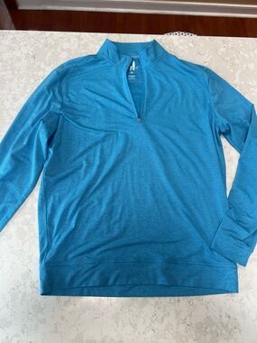 johnnie-O Striped Quarter-Zip Pullover in Bright Teal